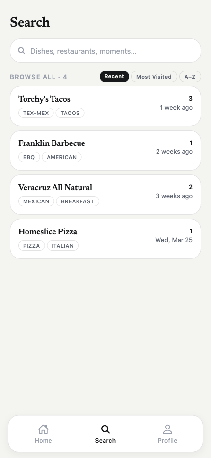 Search across restaurants and dishes